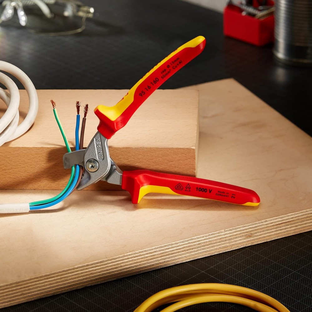 กรรไกรตัดสายเคเบิ้ล Knipex 95 16 160 SB Cable Shears ด้ามจับหุ้มฉนวน VDE 160 มม.