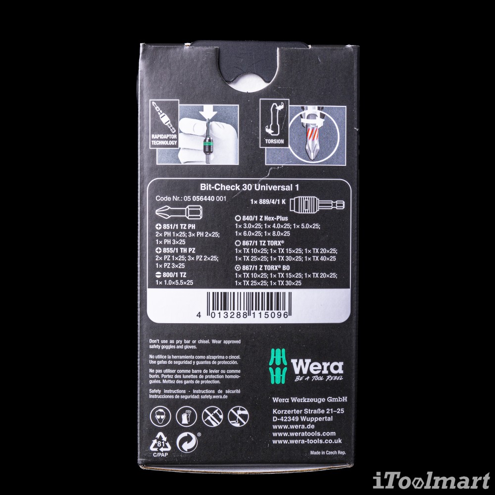 ชุดดอกไขควง Wera Bit-Check 30 Universal 1 05056440001 ชุด 30 ชิ้น