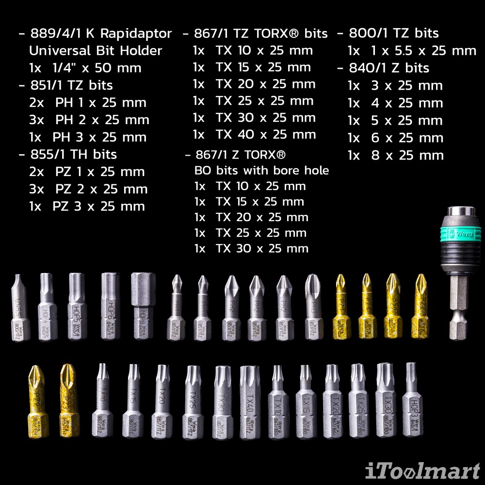 ชุดดอกไขควง Wera Bit-Check 30 Universal 1 05056440001 ชุด 30 ชิ้น