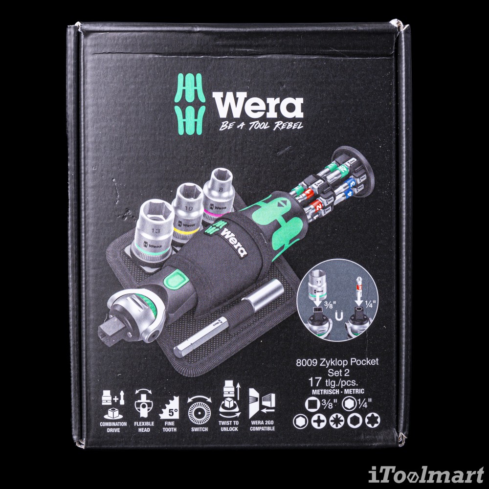 ชุดประแจ Wera 8009 Zyklop Pocket Set 2 ขนาด 3/8 05004281001 ชุด 18 ชิ้น