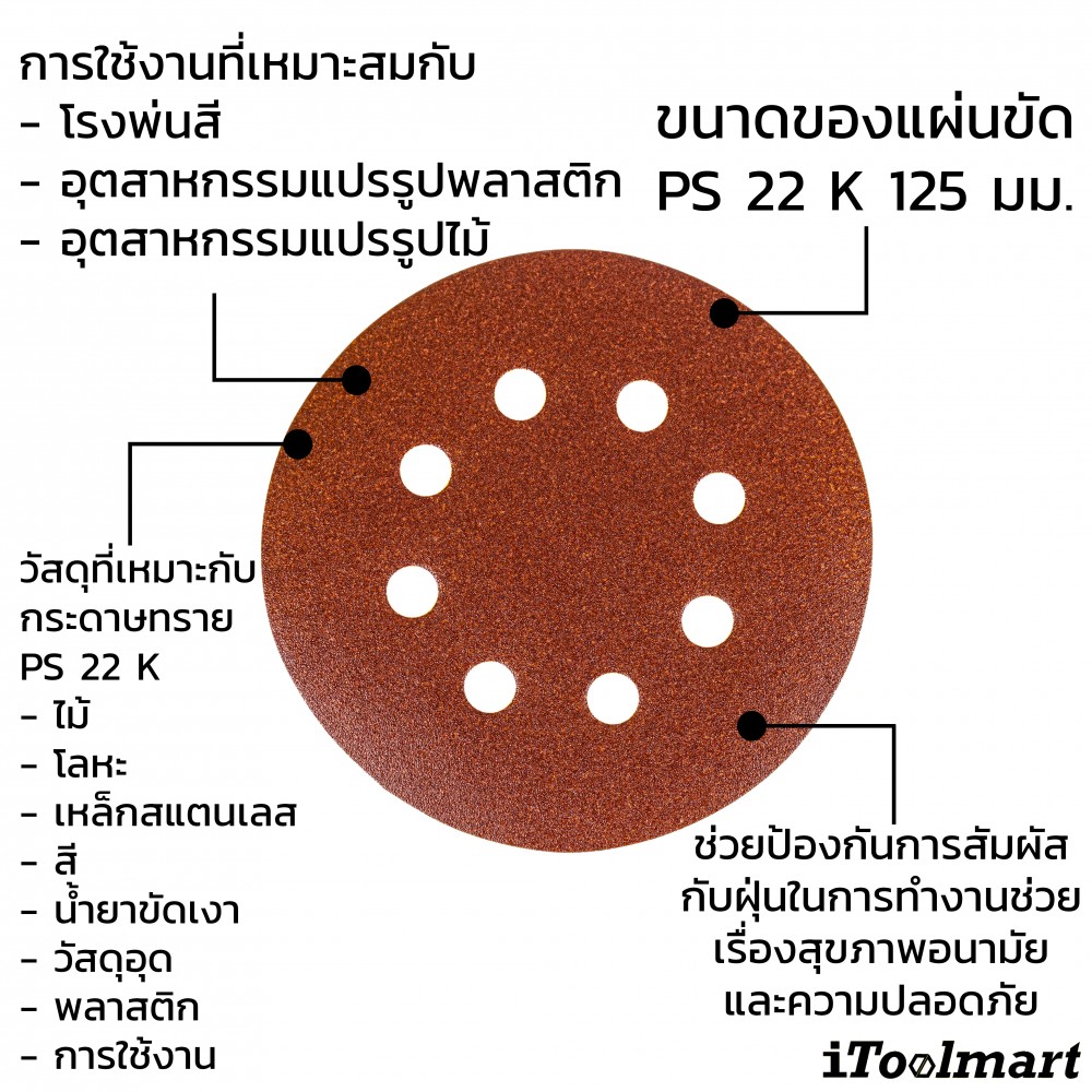 กระดาษทรายกลม 5 นิ้ว Klingspor PS 22 K  ชุด 10 ชิ้น