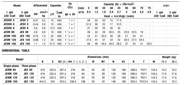ปั๊มหอยโข่ง Ebara JESXM-5 SELF-PRIMING SS304 (0.5HP 2สาย) 1 นิ้ว x 1 นิ้ว