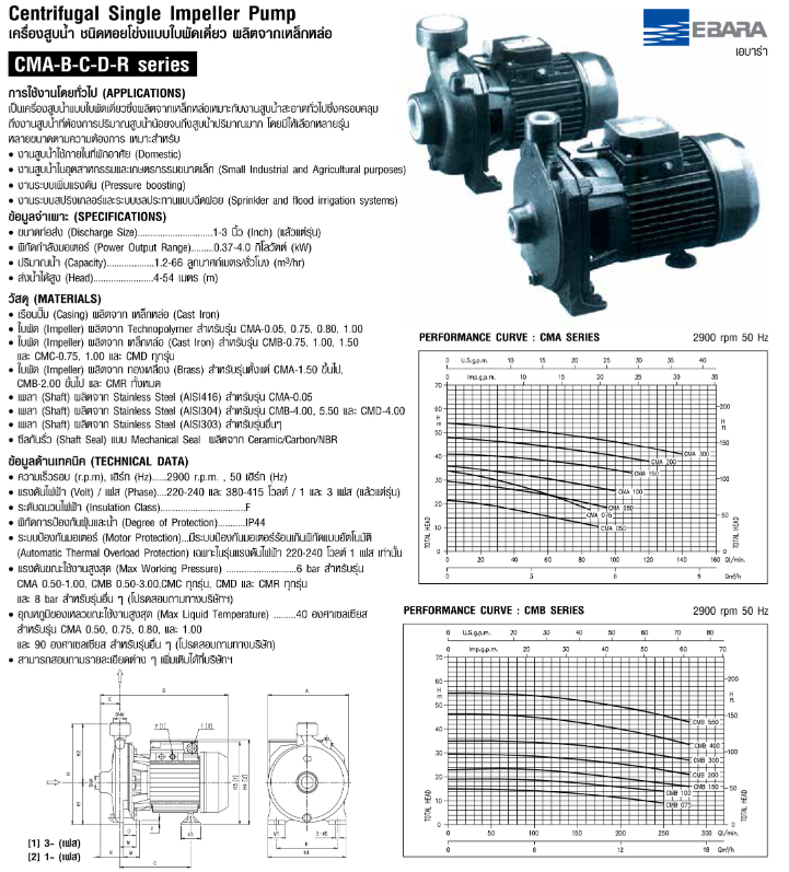 ปั๊มหอยโข่ง Ebara CMD-3.00T น้ำมาก (3HP 3สาย) 380V 3 นิ้ว x 3 นิ้ว ปั๊มหอยโข่ง Ebara CMD-3.00T น้ำมาก (3HP 3สาย) 380V 3 นิ้ว x 3 นิ้ว