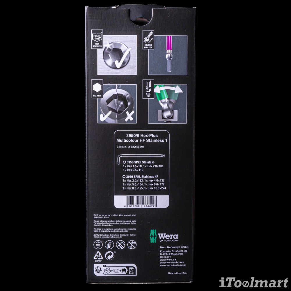 ชุดประแจหกเหลี่ยม 3950/9 Hex-Plus Multicolour HF Stainless 1 ลูกปืน 5022699001
