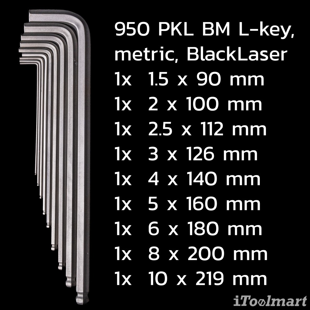 ประแจหกเหลี่ยมหัวบอล Wera 950/9 Hex-Plus 6 L-key set, metric BlackLaser 05022086001