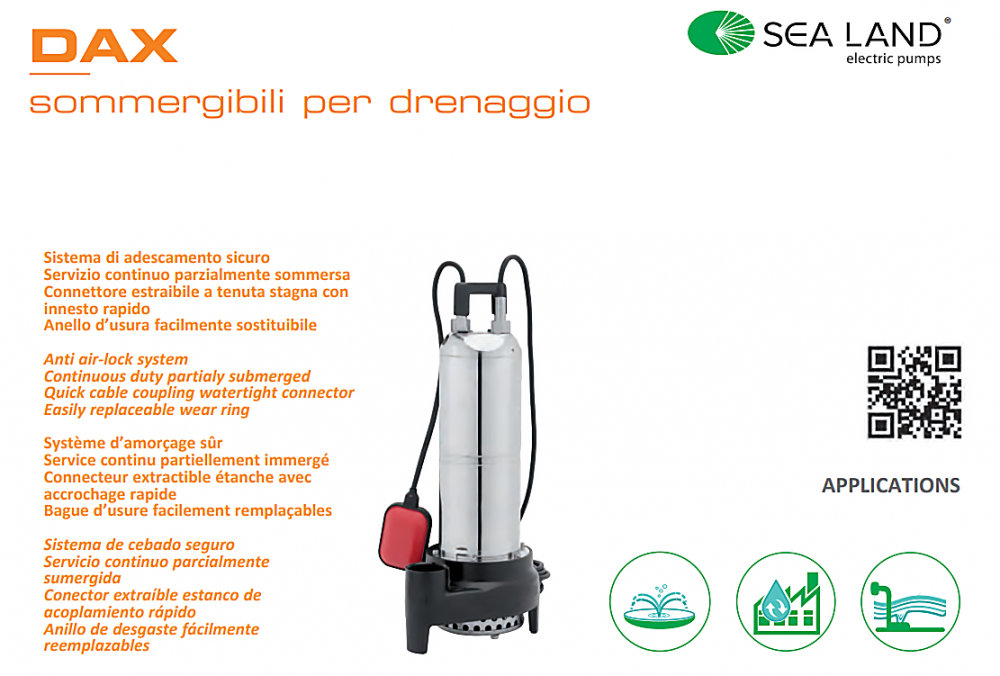 ปั๊มแช่ดูดโคลน SEALAND DAX200 M ขนาด 2 นิ้ว แรงดัน 2HP 1.47kW 220โวลต์