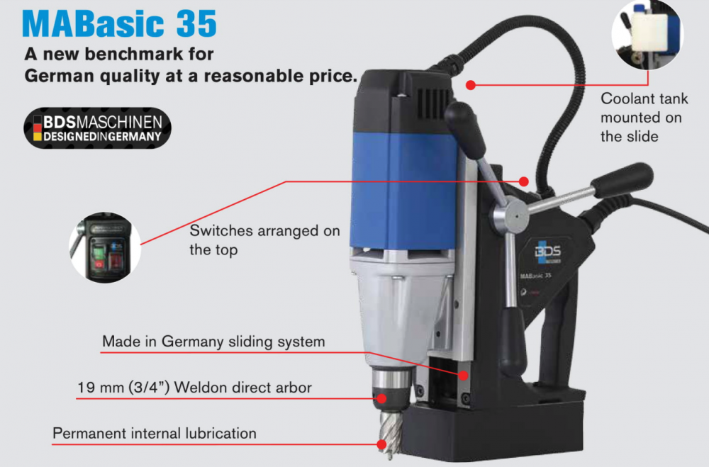 สว่านแท่นแม่เหล็ก BDS MABASIC 35 ขนาด 35 มม. กำลังไฟ 1050W 230V