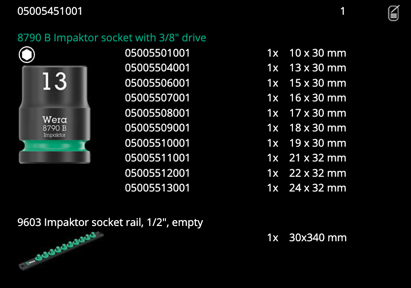 ชุดลูกบล็อก Wera 9607 Magnetic rail B Impaktor 1 05005451001 ชุด 10 ชิ้น