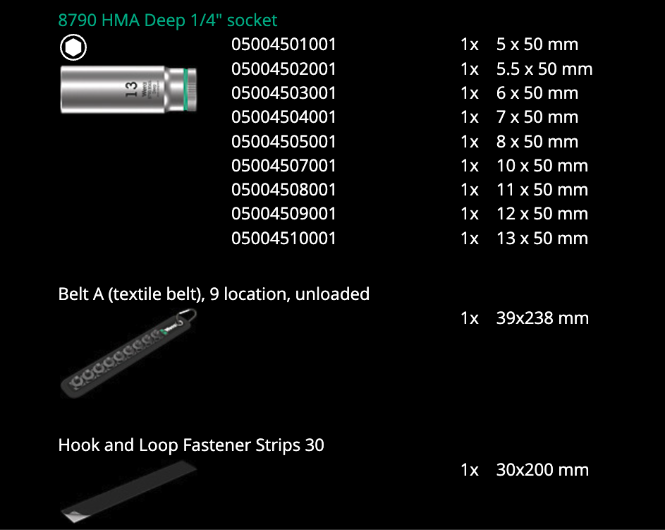 ชุดลูกบล็อก Wera Belt A Deep 1 socket set 1/4 05004525001 ชุด 9 ชิ้น