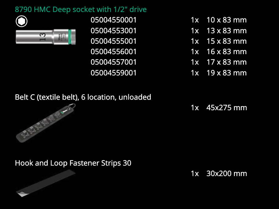 ชุดลูกบล็อก Wera Belt C Deep 1 socket set 1/2 05004565001 ชุด 6 ชิ้น