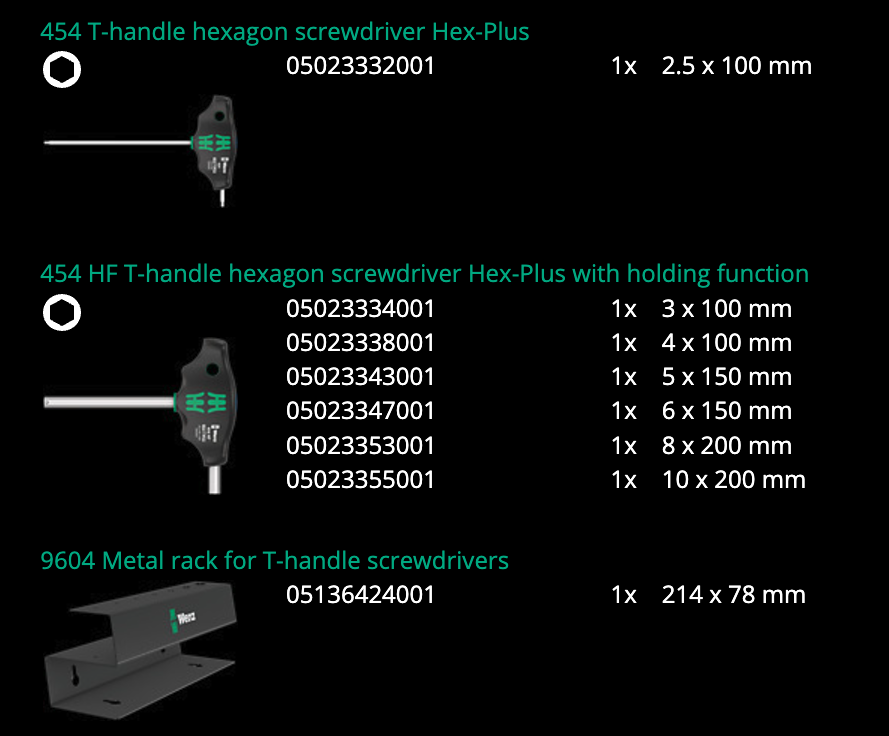 ชุดประแจหกเหลี่ยม Wera 454/7 HF Set 2 Holding function 05023453001 ชุด 7 ชิ้น