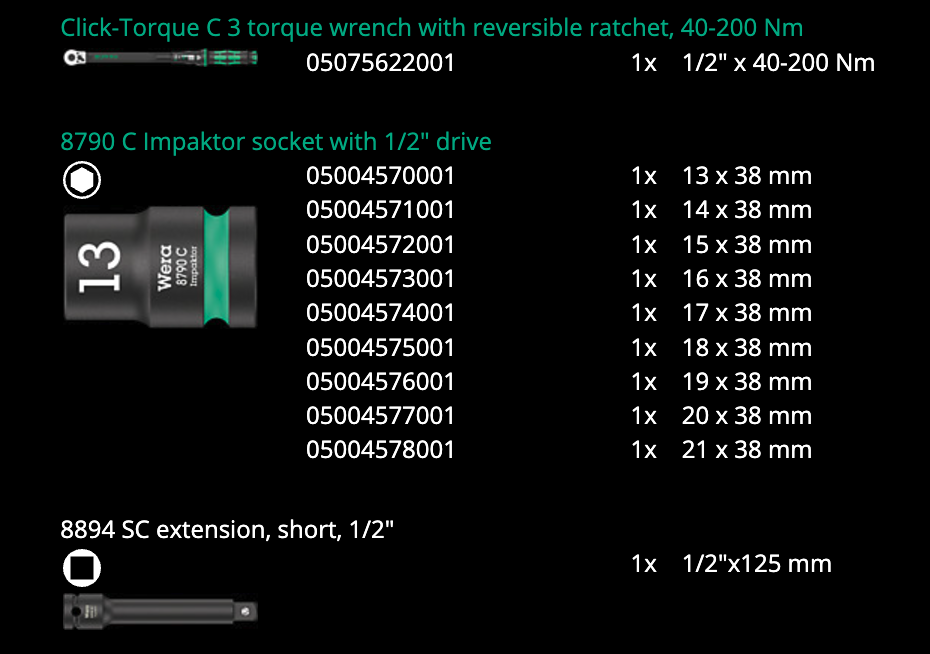 ชุดประแจปอนด์ Wera Click-Torque C 3 Set 2 ขนาด 1/2 นิ้ว 05075681001 40 - 200 Nm
