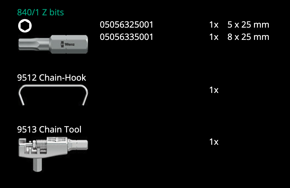 ชุดเครื่องมือจักรยาน Wera 9532 Chain riveter set for workshops 05136042001 ชุด 18 ชิ้น