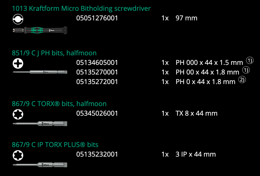 ชุดไขควงเล็ก Wera Kraftform Kompakt Micro 11 Electronics 1 05073676001 ชุด 11 ชิ้น