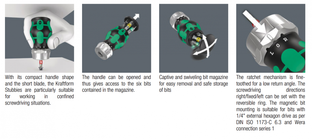 ไขควงสั้นก็อกแก็ก Wera Kraftform Kompakt Stubby Magazin RA 2 05008884001 ชุด 6 ชิ้น