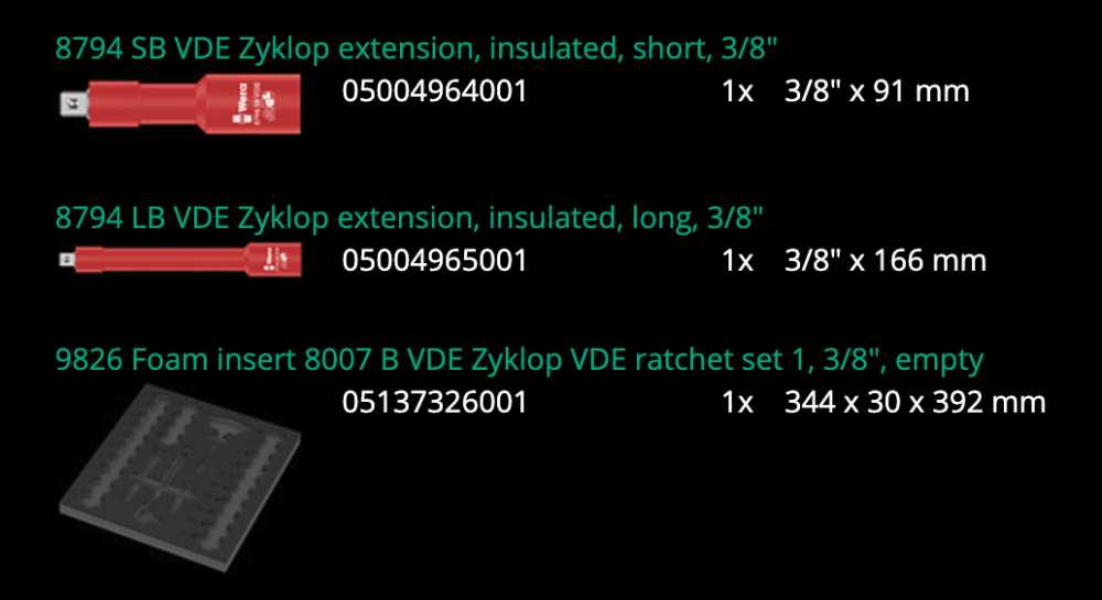 ชุดบล็อก Wera 9726 Foam insert 8007 B Zyklop VDE Set 1 05150116001 ชุด 28 ชิ้น