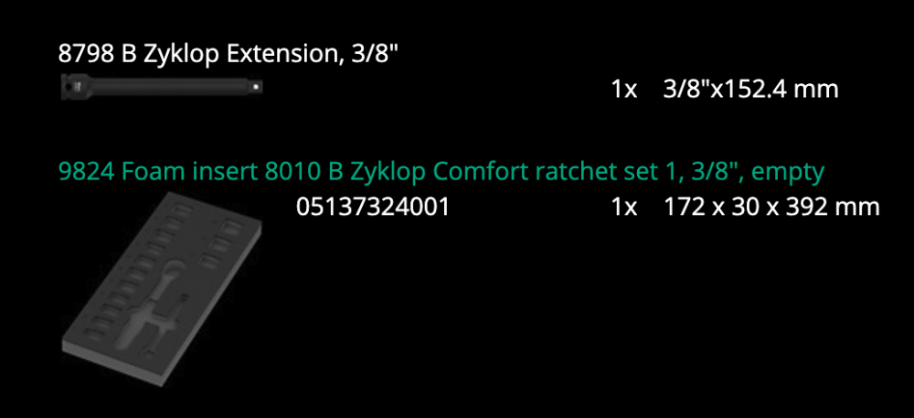 ชุดบล็อก Wera 9724 Foam insert 8010 B Zyklop Comfort Set 1 05150114001 ชุด 16 ชิ้น