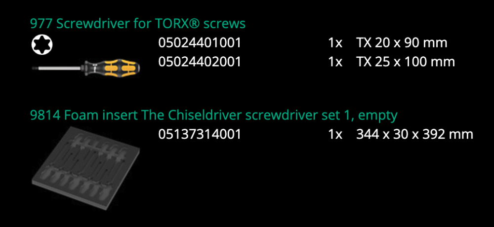 ชุดไขควง Wera 9714 Foam insert chiseldriver set 1 05150105001 ชุด 13 ชิ้น