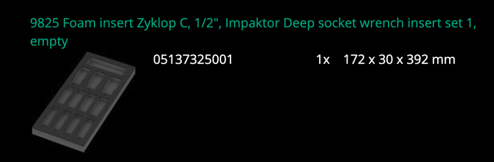 ชุดลูกบล็อก Wera 9725 Foam insert 8790 C Impaktor Deep Set 1 05150115001 ชุด 11 ชิ้น