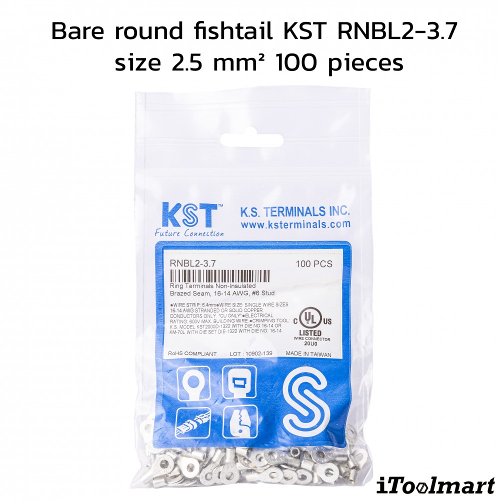 หางปลากลมเปลือย KST RNBL2 3 7 ขนาด 2 5 mm² 100 ตัว หางปลากลมเปลือย KST RNBL2 3 7 ขนาด 2 5 mm² 100 ตัว