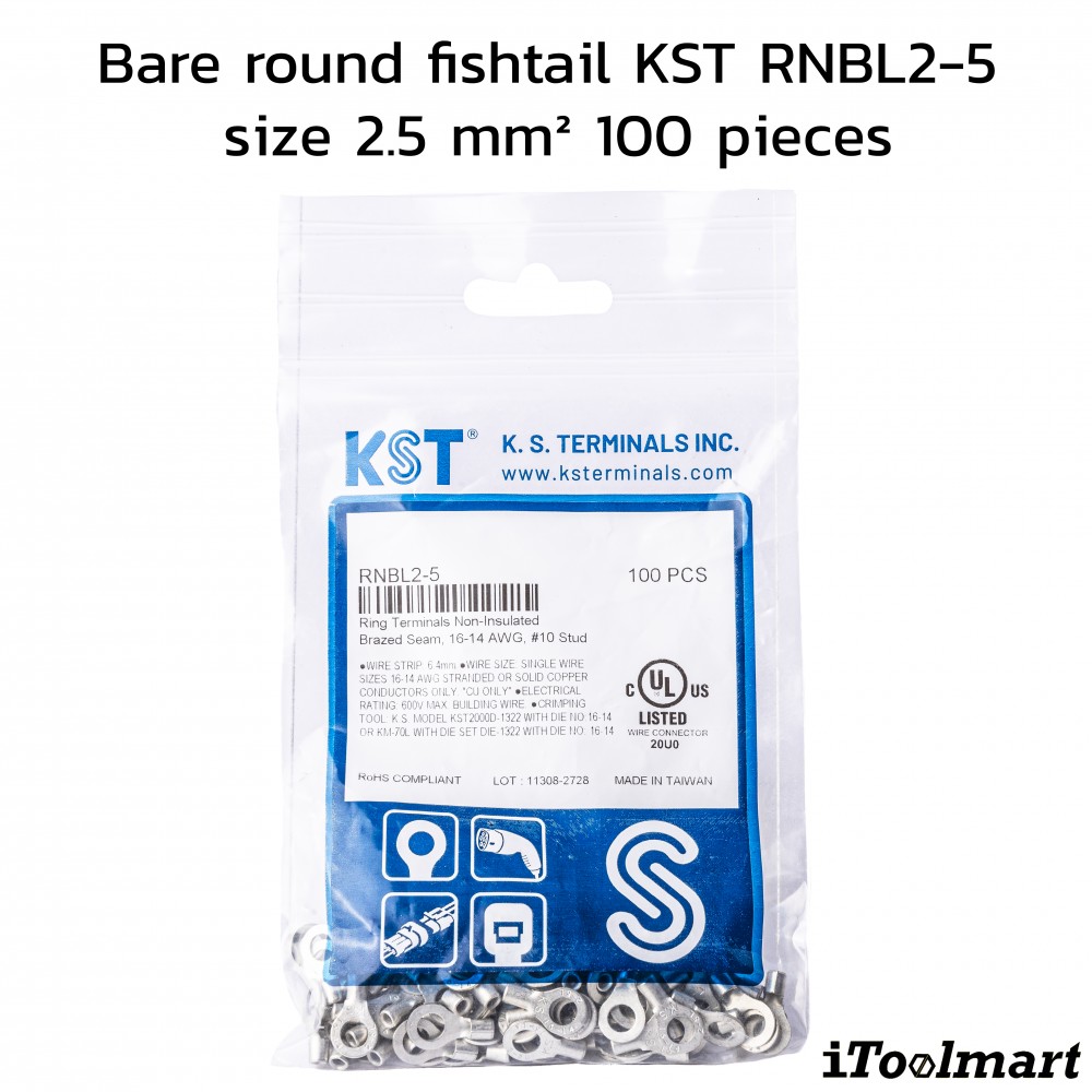 หางปลากลมเปลือย KST RNBL2 5 ขนาด 2 5 mm² 100 ตัว หางปลากลมเปลือย KST RNBL2 5 ขนาด 2 5 mm² 100 ตัว