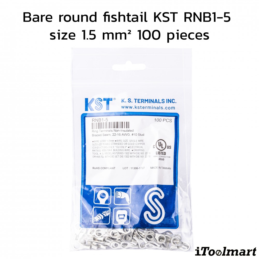 หางปลากลมเปลือย KST RNB1 5 ขนาด 1 5 mm² 100 ตัว หางปลากลมเปลือย KST RNB1 5 ขนาด 1 5 mm² 100 ตัว