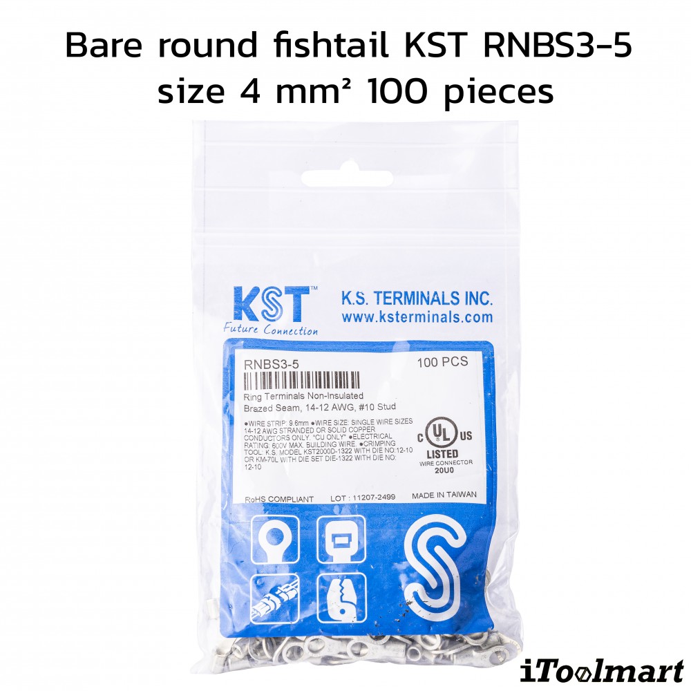 หางปลากลมเปลือย KST RNBS3 5 ขนาด 4 mm² 100 ตัว หางปลากลมเปลือย KST RNBS3 5 ขนาด 4 mm² 100 ตัว