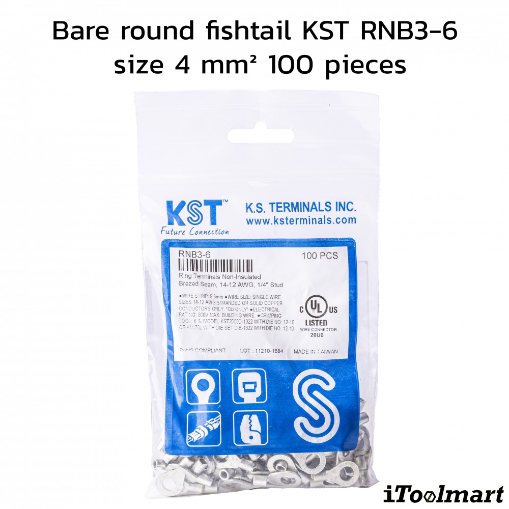หางปลากลมเปลือย KST RNB3 6 ขนาด 4 mm² 100 ตัว หางปลากลมเปลือย KST RNB3 6 ขนาด 4 mm² 100 ตัว