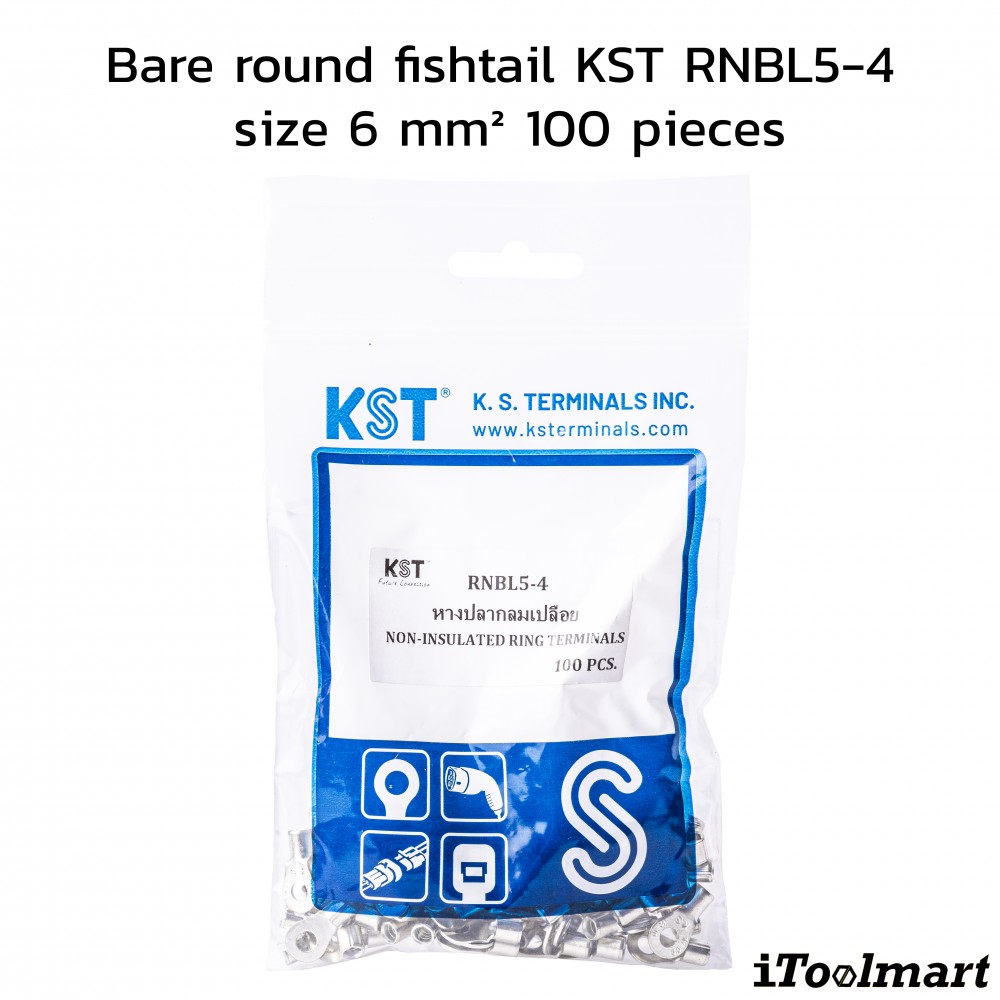หางปลากลมเปลือย KST RNBL5 4 ขนาด 6 mm² 100 ตัว หางปลากลมเปลือย KST RNBL5 4 ขนาด 6 mm² 100 ตัว