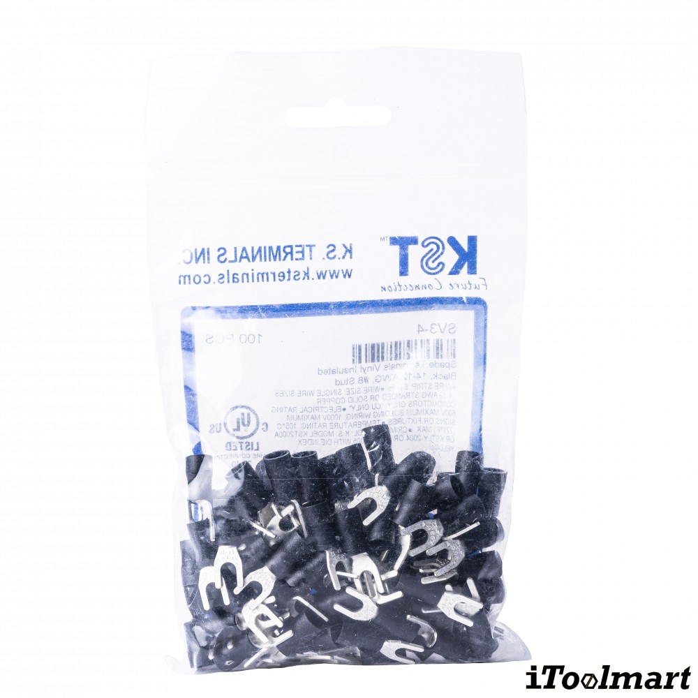 หางปลาแฉกหุ้ม KST SV3 4 สีดำ ขนาด 4 mm² 100 ตัว หางปลาแฉกหุ้ม KST SV3 4 สีดำ ขนาด 4 mm² 100 ตัว