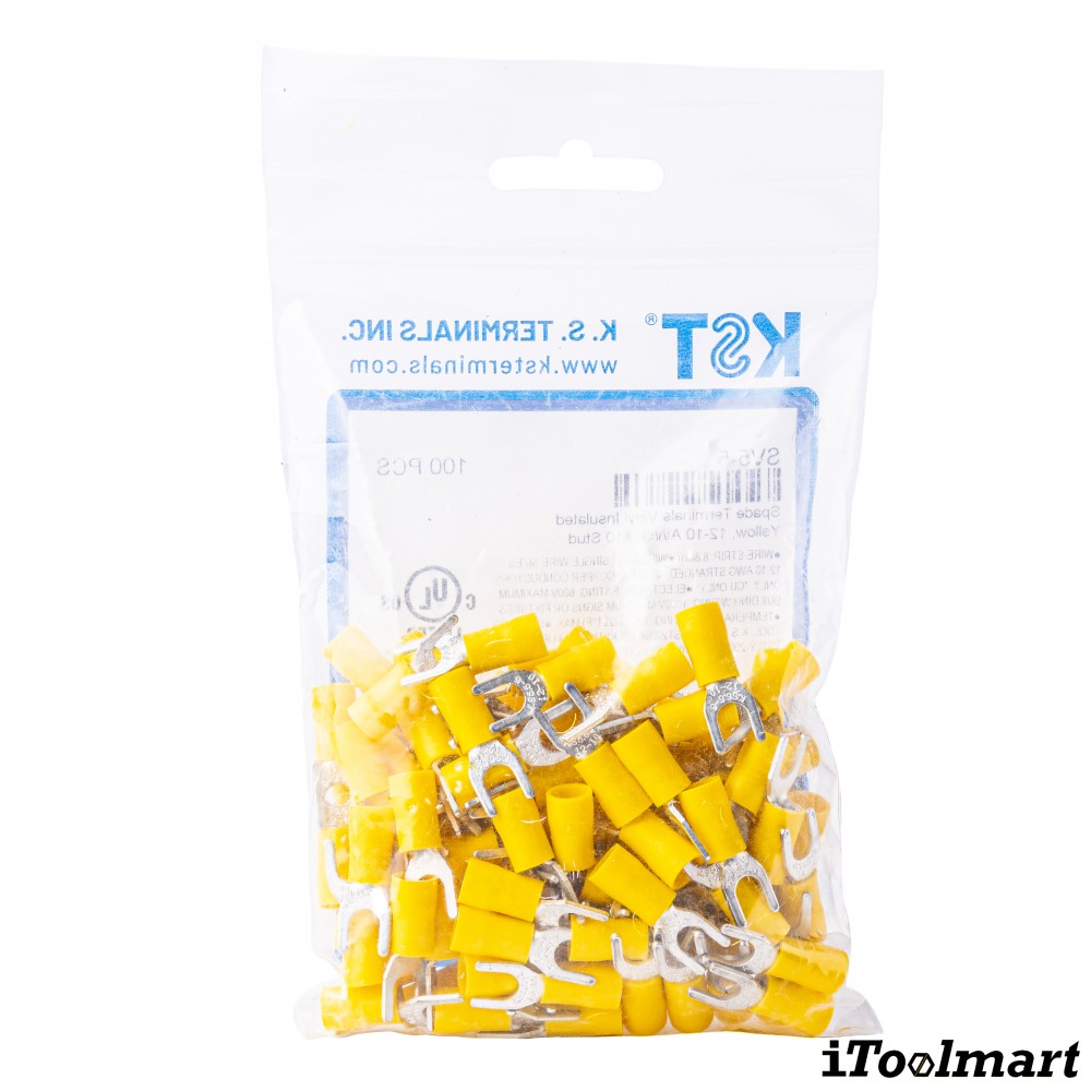 หางปลาแฉกหุ้ม KST SV5 5 สีเหลือง ขนาด 6 mm² 100 ตัว หางปลาแฉกหุ้ม KST SV5 5 สีเหลือง ขนาด 6 mm² 100 ตัว