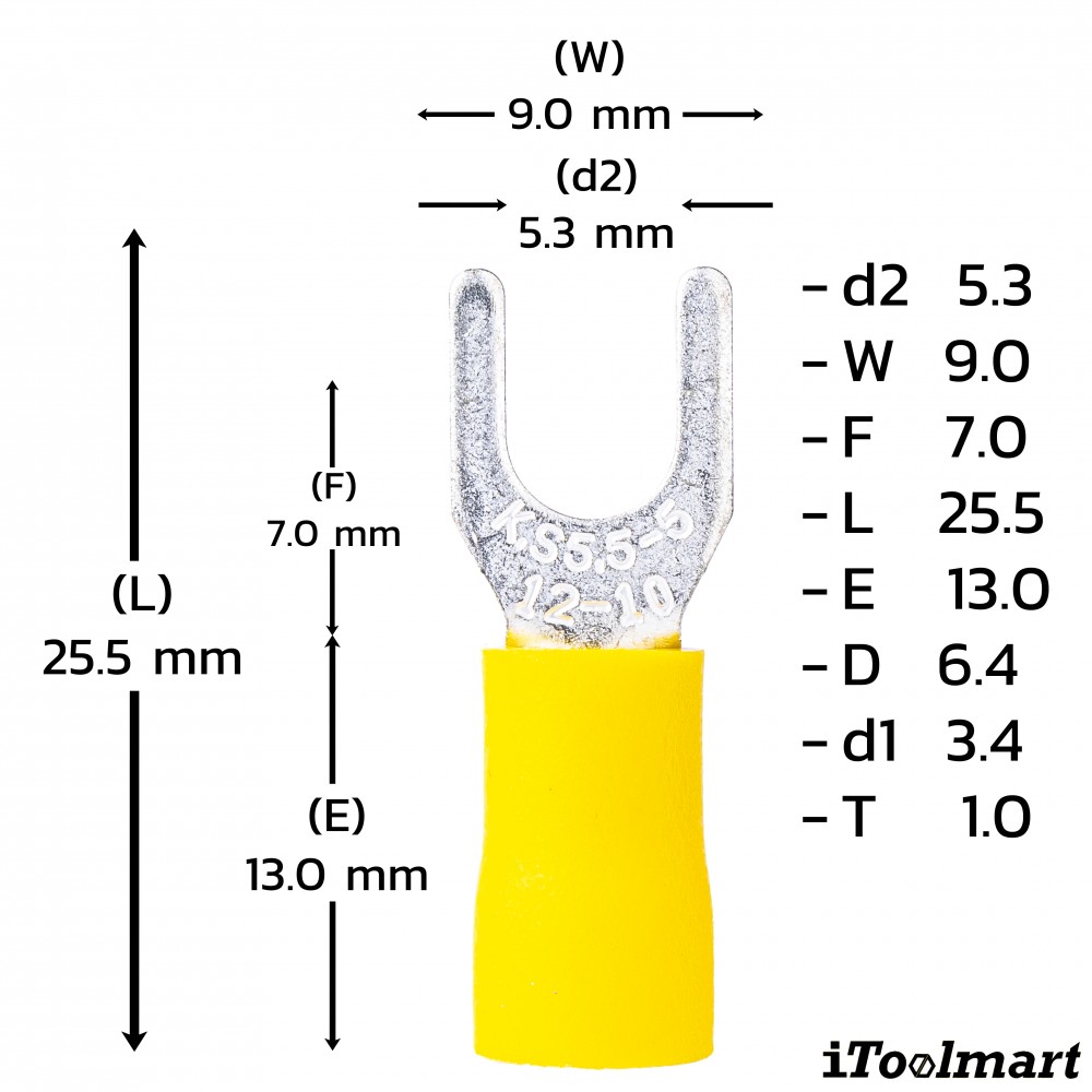 หางปลาแฉกหุ้ม KST SV5 5 สีเหลือง ขนาด 6 mm² 100 ตัว หางปลาแฉกหุ้ม KST SV5 5 สีเหลือง ขนาด 6 mm² 100 ตัว