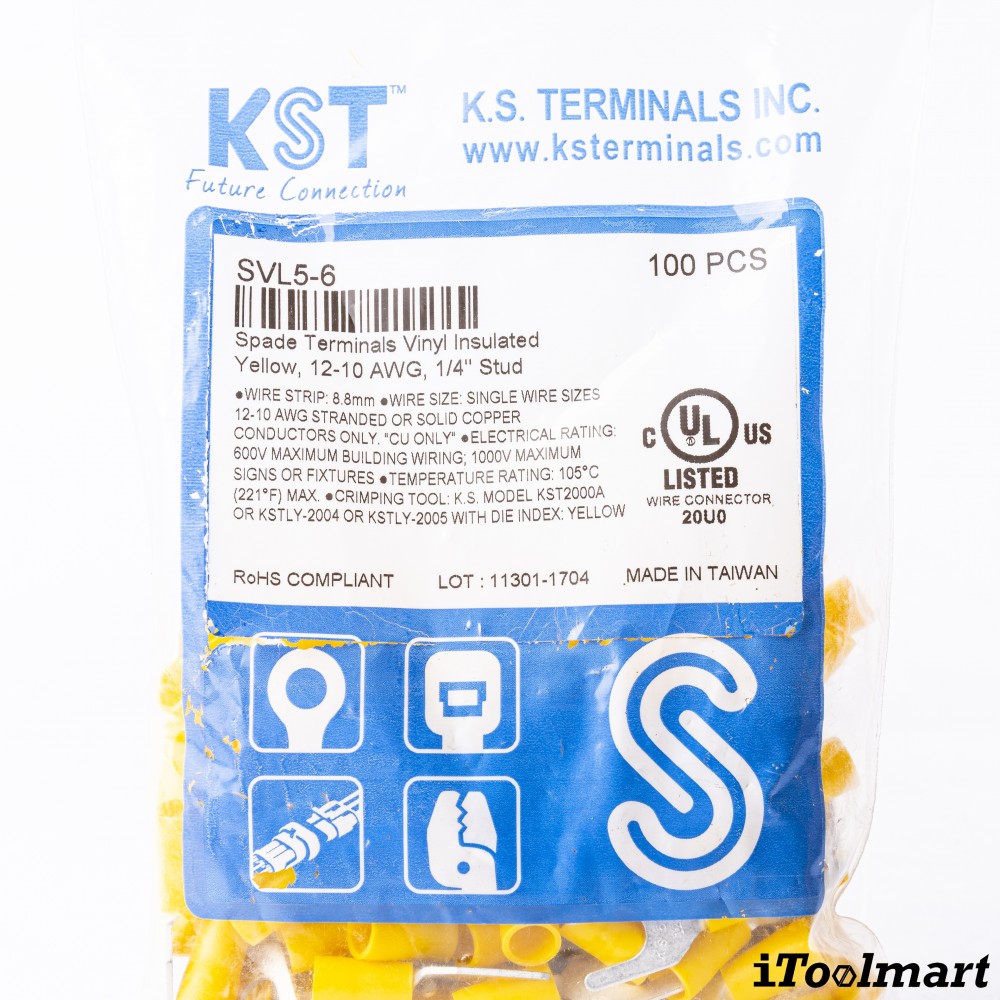 หางปลาแฉกหุ้ม KST SVL5 6 สีเหลือง ขนาด 6 mm² 100 ตัว หางปลาแฉกหุ้ม KST SVL5 6 สีเหลือง ขนาด 6 mm² 100 ตัว