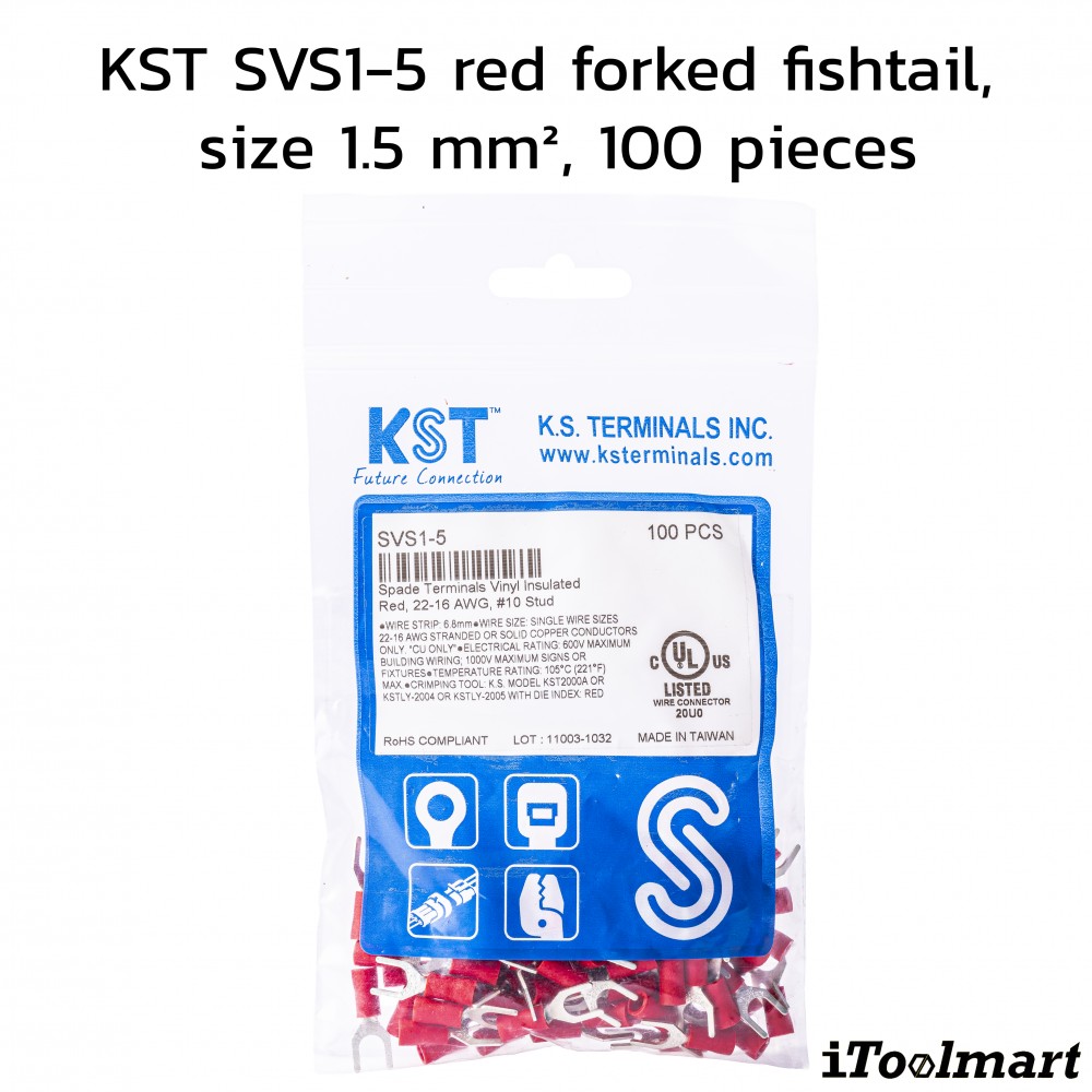 หางปลาแฉกหุ้ม KST SVS1 5 สีแดง ขนาด 1 5 mm² 100 ตัว หางปลาแฉกหุ้ม KST SVS1 5 สีแดง ขนาด 1 5 mm² 100 ตัว