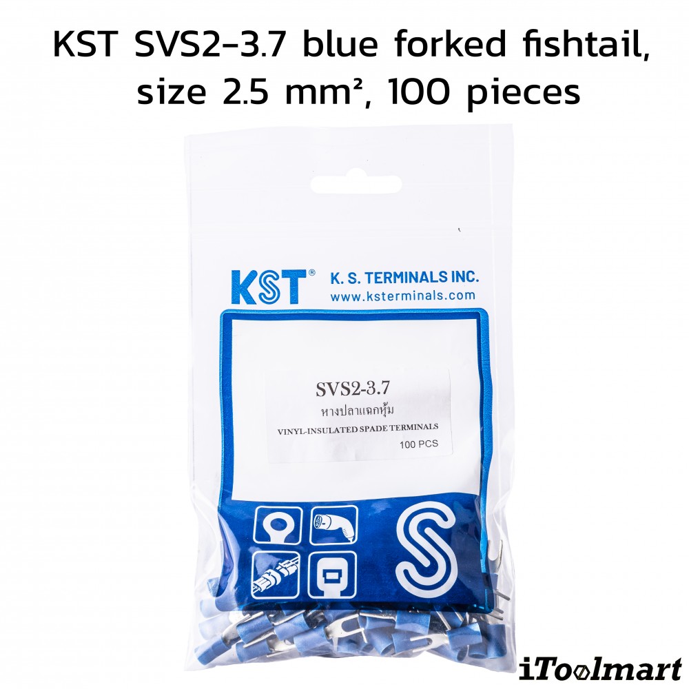 หางปลาแฉกหุ้ม KST SVS2 3 7 สีน้ำเงิน ขนาด 2 5 mm² 100 ตัว