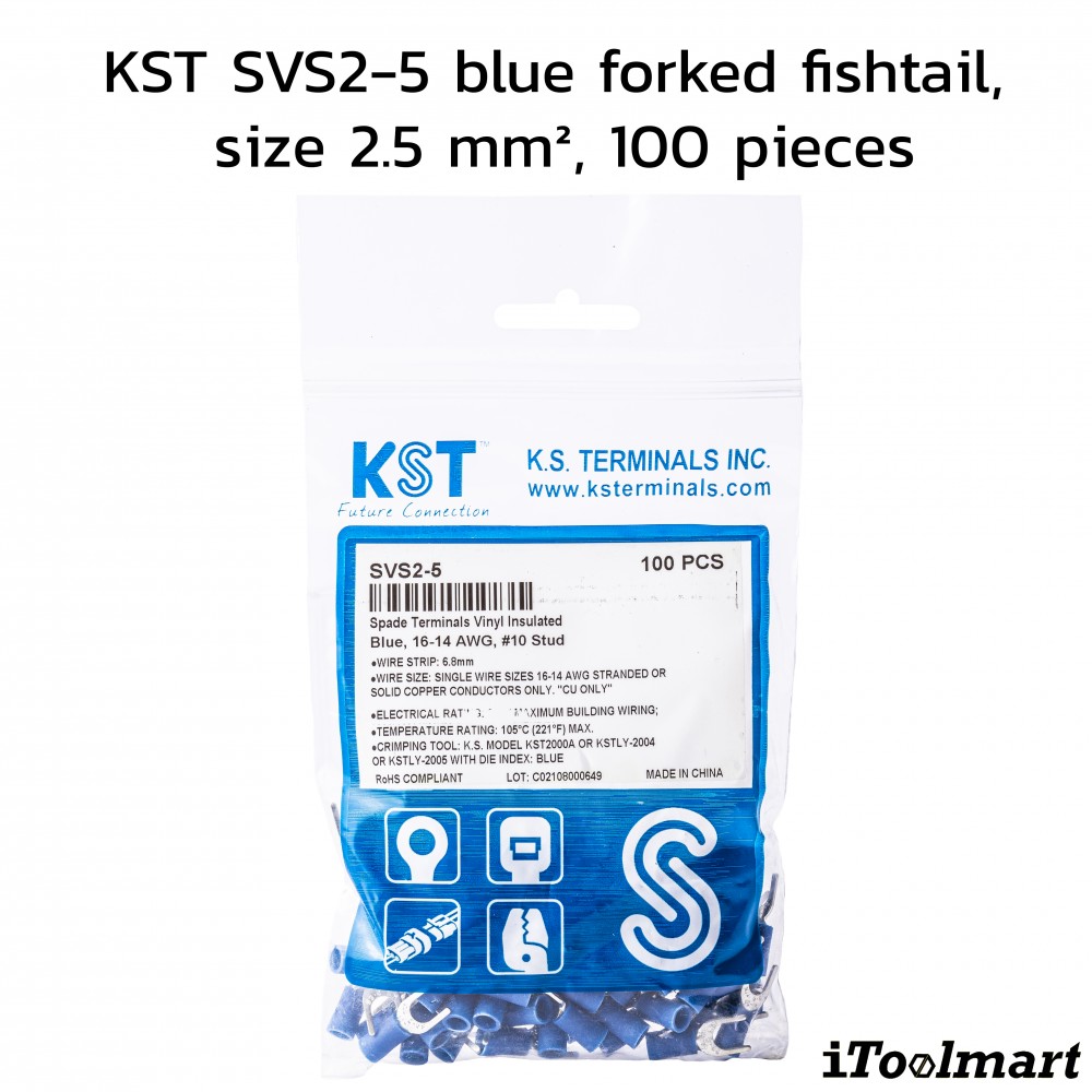 หางปลาแฉกหุ้ม KST SVS2 5 สีน้ำเงิน ขนาด 2 5 mm² 100 ตัว หางปลาแฉกหุ้ม KST SVS2 5 สีน้ำเงิน ขนาด 2 5 mm² 100 ตัว
