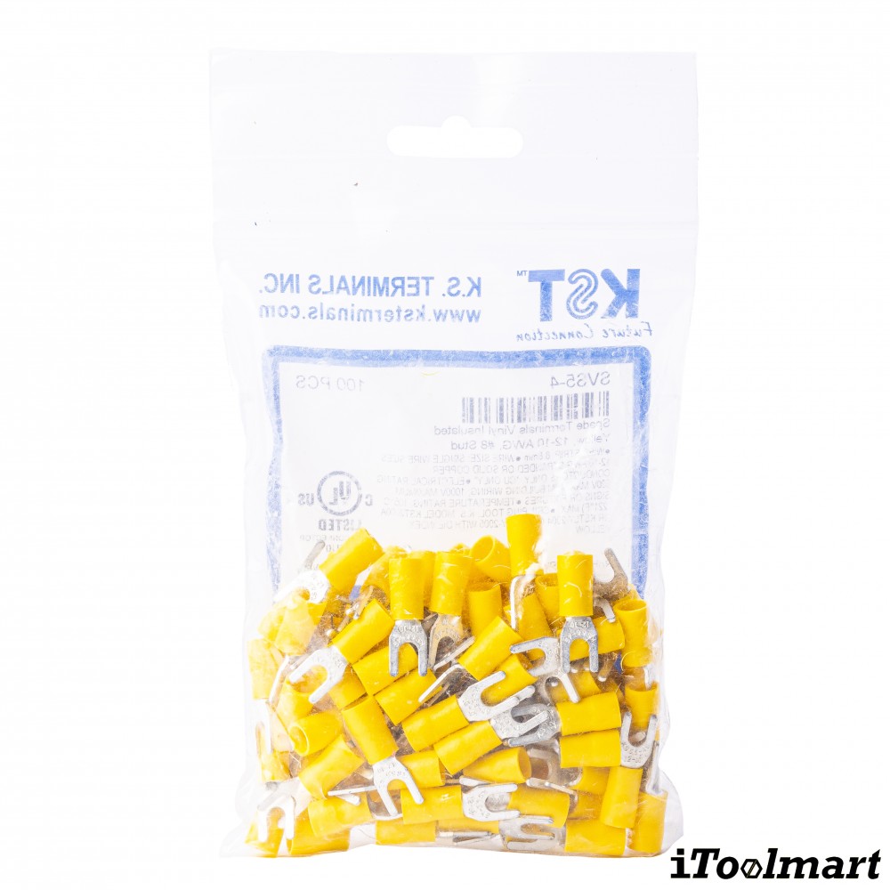 หางปลาแฉกหุ้ม KST SVS5 4 สีเหลือง ขนาด 6 mm² 100 ตัว หางปลาแฉกหุ้ม KST SVS5 4 สีเหลือง ขนาด 6 mm² 100 ตัว