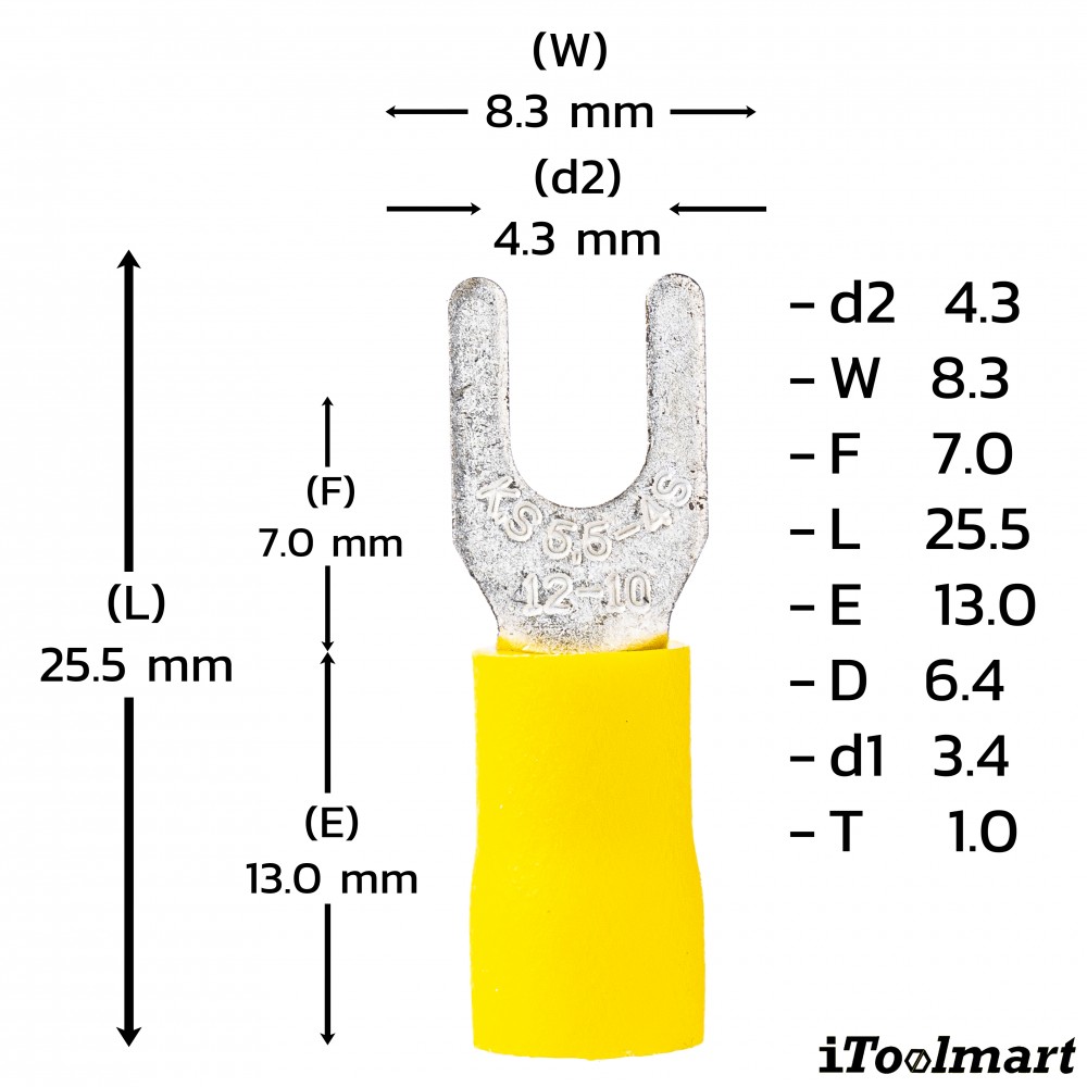 หางปลาแฉกหุ้ม KST SVS5 4 สีเหลือง ขนาด 6 mm² 100 ตัว หางปลาแฉกหุ้ม KST SVS5 4 สีเหลือง ขนาด 6 mm² 100 ตัว