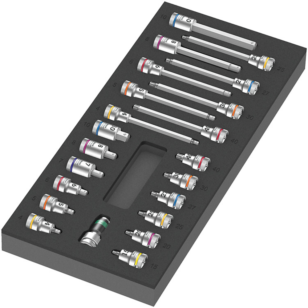 ชุดลูกบล็อกเดือย Wera 9723 Foam insert Zyklop B 38in bit socket set 1 05150113001 ชุด 22 ชิ้น