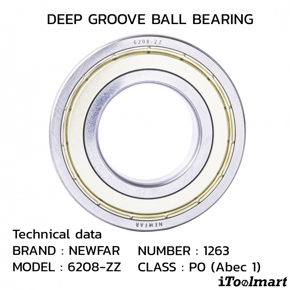 ลูกปืน Newfar 6208 ZZ ฝาเหล็กปิด 2 ข้าง ความแม่นยำ P0  Abec 1 