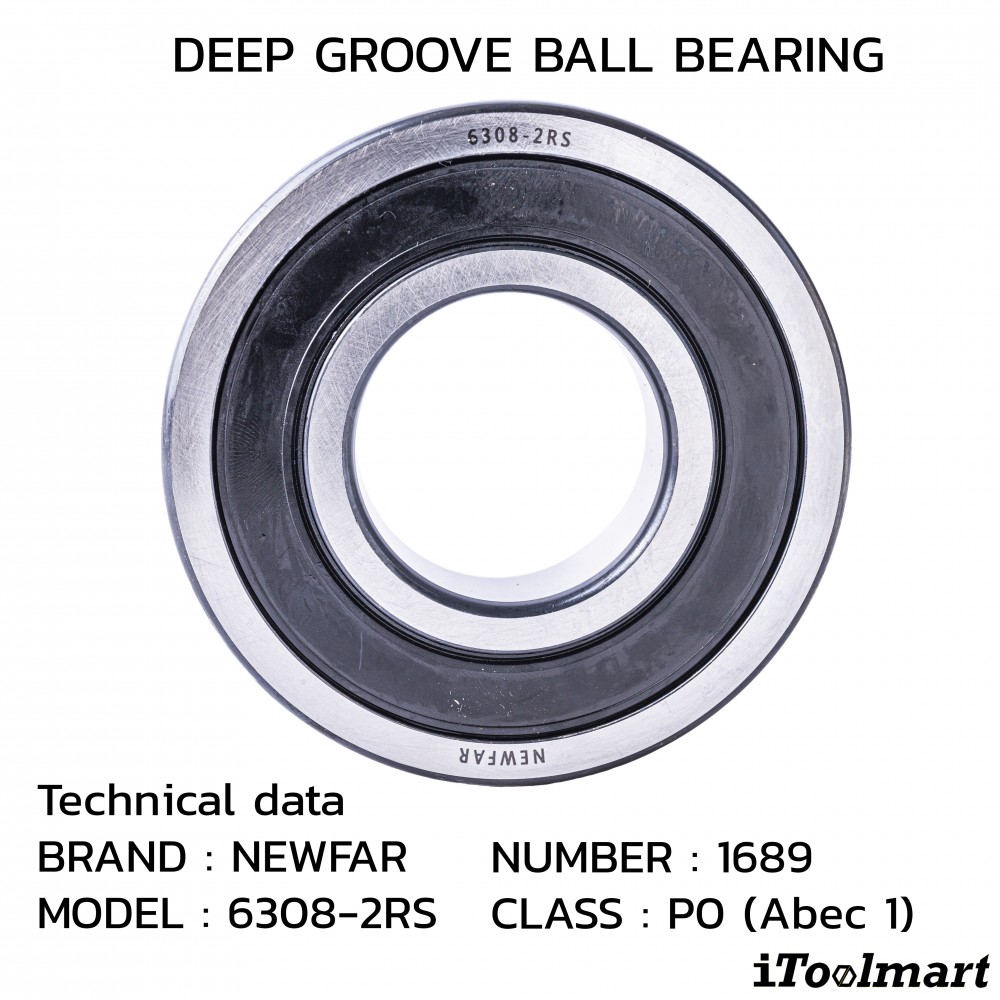 ลูกปืน Newfar 6308 2RS ฝายางปิด 2 ข้าง ความแม่นยำ P0  Abec 1 
