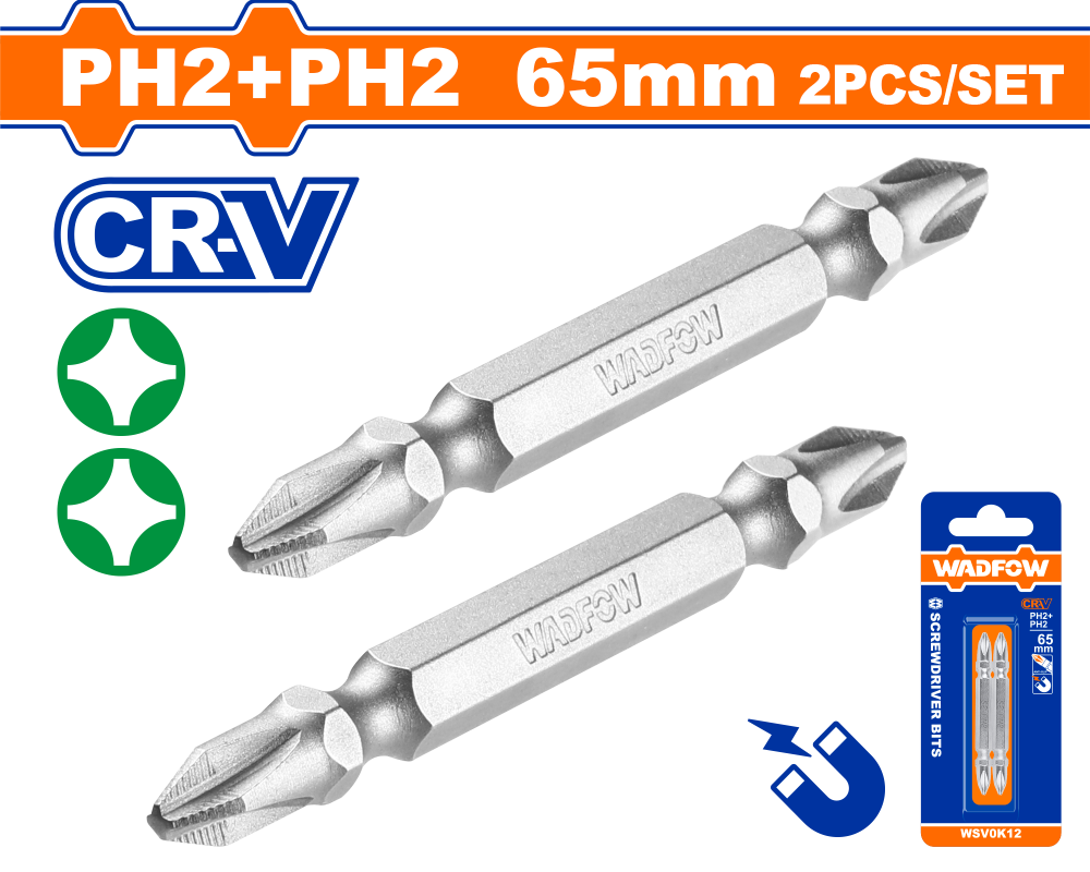 ดอกไขควงแฉก WADFOW PH2PH2x65mm CRV WSV0K12
