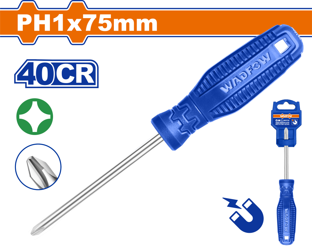 ไขควงแฉก WADFOW PH1x75mm 40CR WSD4213