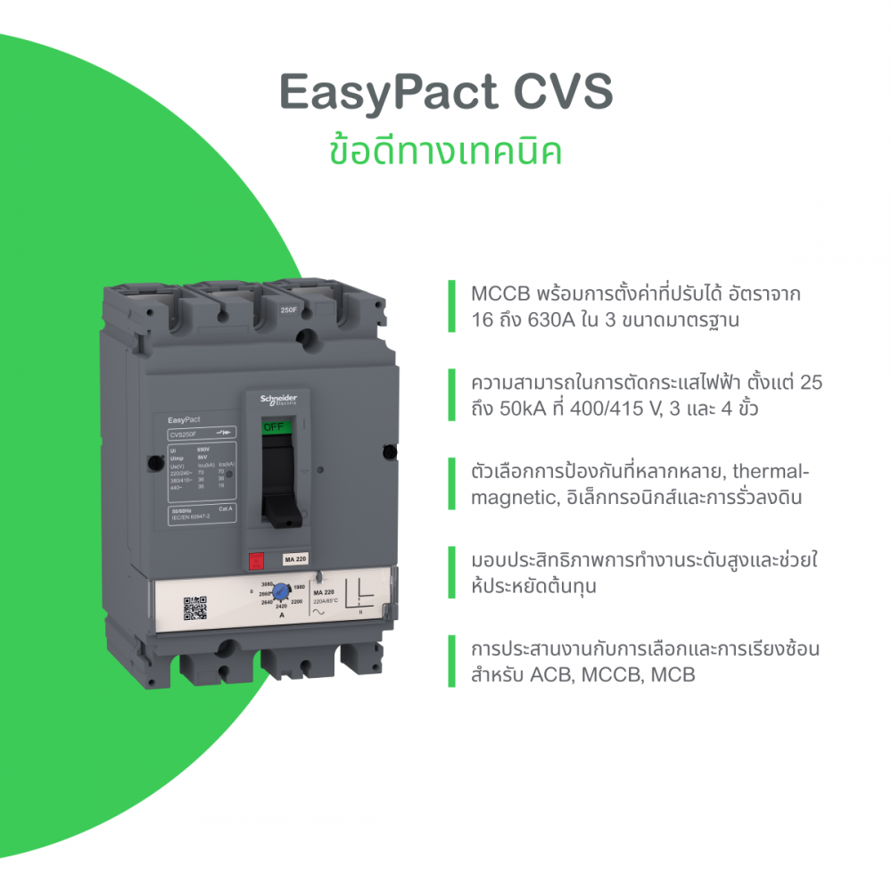 เบรกเกอร์ MCCB CVS630F SCHNEIDER LV563306 ทริปยูนิตแบบ TM D พิกัดกระแส 600 A  36 kA  