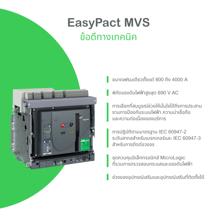แอร์เบรกเกอร์ ACB SCHNEIDER MVS32N3MW2L พร้อมทริปยูนิตET2I แบบ Drawout พิกัดกระแส 3200 A  50kA 