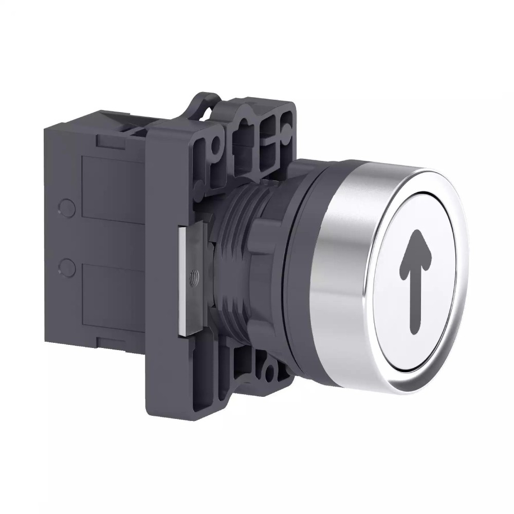 สวิตซ์ปุ่มกด SCHNEIDER XA2EA3341 แบบหัวเรียบมีสัญลักษณ์  ลูกศรขึ้น  กดเด้งกลับ ขนาด 22 มม  1NO สีขาว