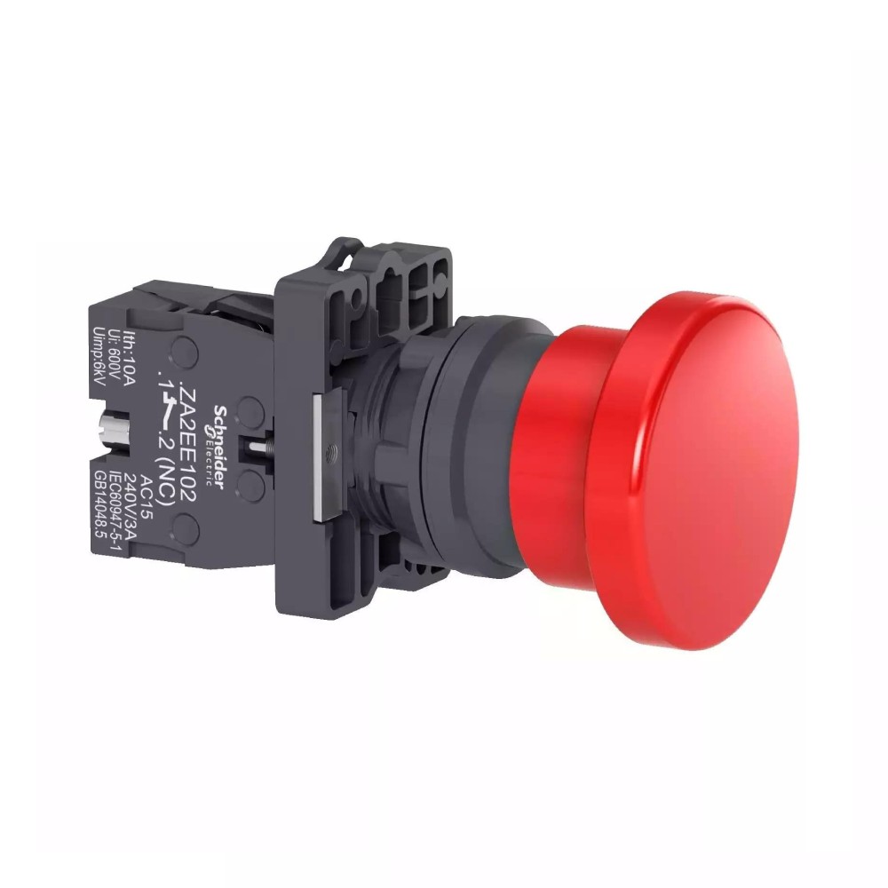 สวิตซ์ปุ่มกด SCHNEIDER XA2EC42 แบบดอกเห็ด กดเด้งกลับ ขนาด 40 มม  1NC สีแดง