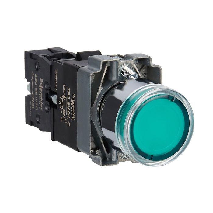 สวิตซ์ปุ่มกด SCHNEIDER XB2BW33M1C มีไฟ แรงดัน 220 V 1NO สีเขียว