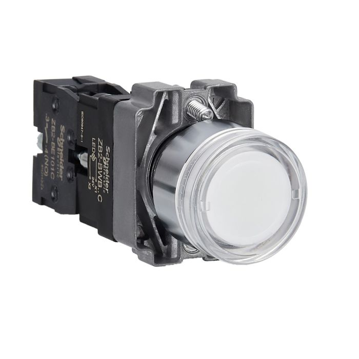 สวิตซ์ปุ่มกด SCHNEIDER XB2BW31B1C มีไฟ แรงดัน 24 V 1NO สีขาว