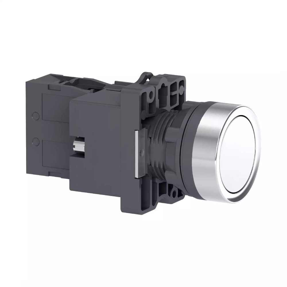 สวิตซ์ปุ่มกด SCHNEIDER XA2EW31B1 แบบหัวเรียบ กดเด้งกลับ มีไฟ LED1NO แรงดัน 24V AC สีขาว